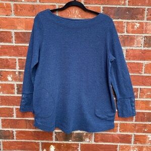 J. Jill Blue Waffle Knit Thermal Boatneck Henley Snap Button Tunic with Pockets